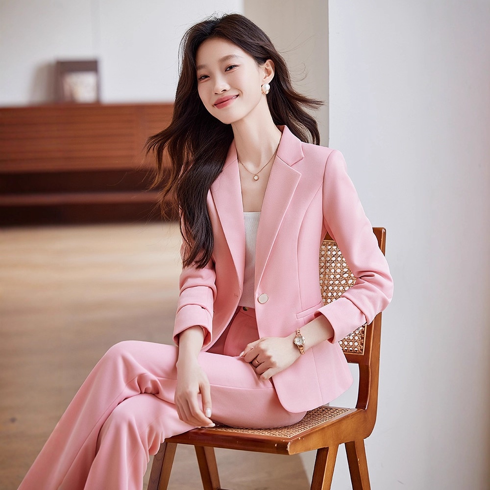 Ragazza Ragazza Completo Rosa Completo da Donna 2025 Nuova Primavera e Autunno Stile Coreano Elegante Casual Professionale Piccolo Blazer_voghion.com
