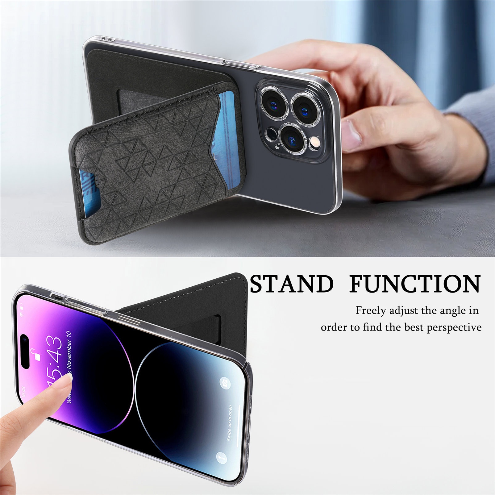 TechGlobe Cross-Border New A-Line Stand Multi-Functional Phone Holder Storage Insert Coin Clip Adhesive Sticker Card Case_voghion.com