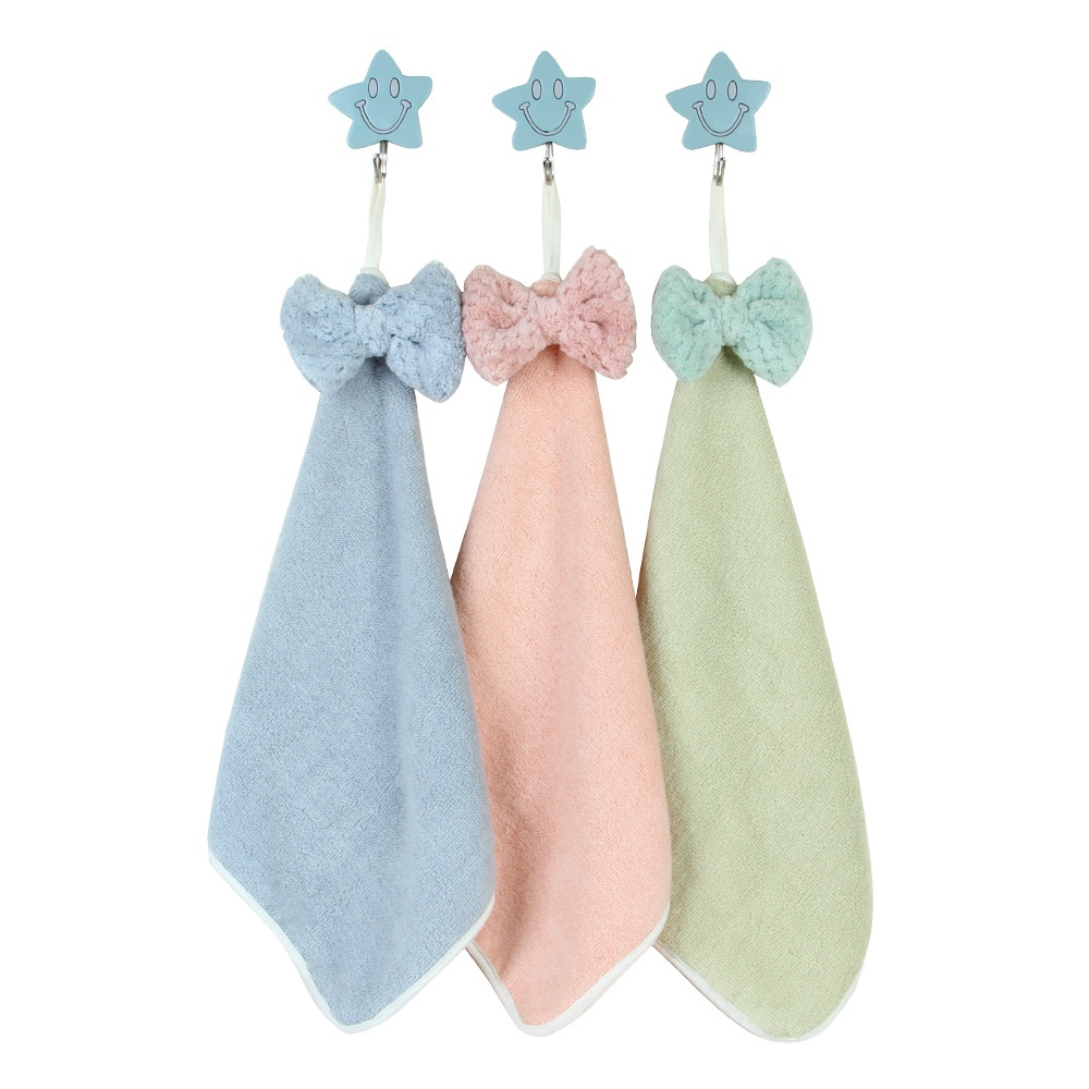Lillian Pure Cotton Towel With Bowknot, Absorbent For Kitchen And Home Use, Children's Hanging Face Towel, Hand Wiping Cloth_voghion.com