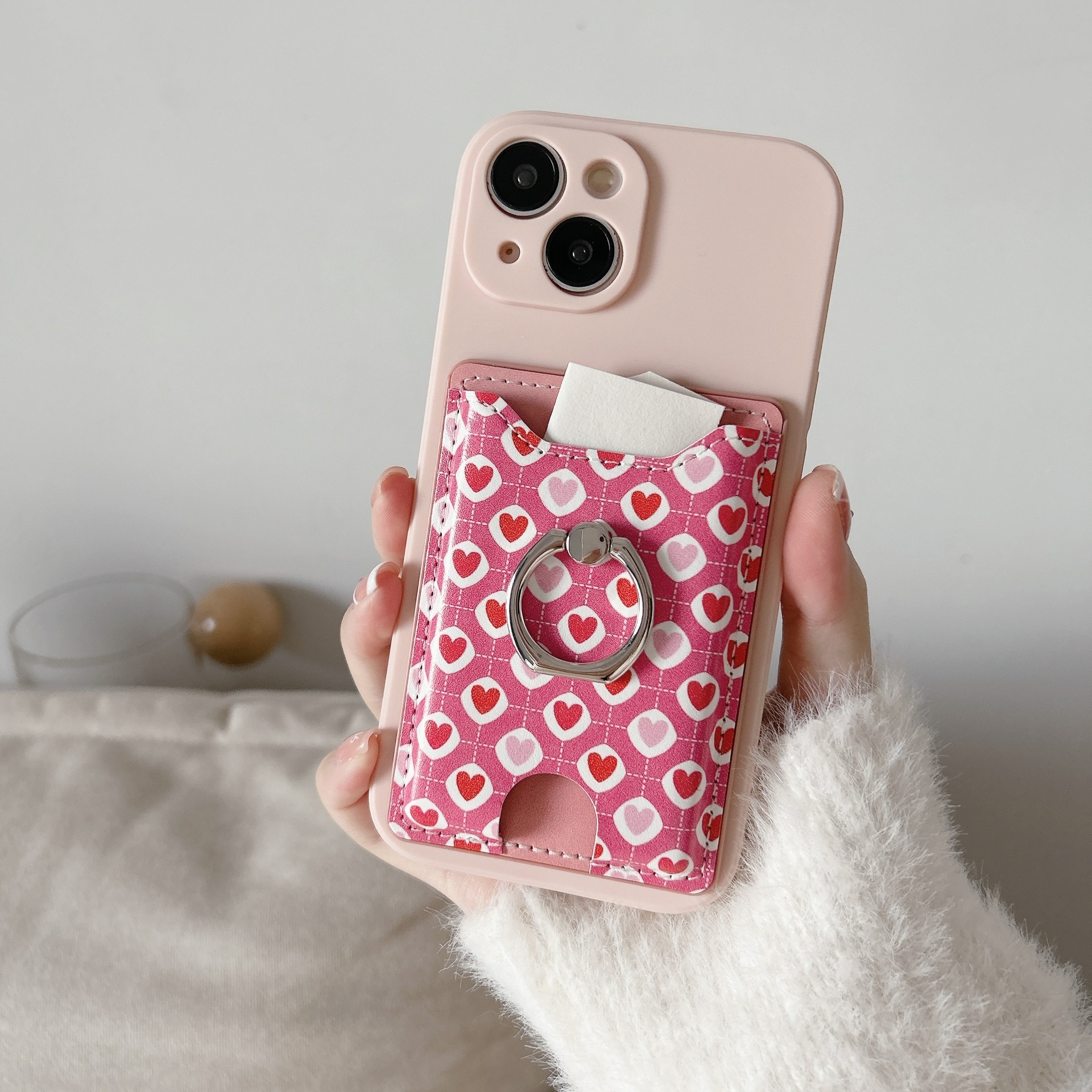 TechGlobe Heart-shaped Phone Back Multi-functional Slot Stand Ring Holder Wallet Coin Clip Bank Card Sticker_voghion.com
