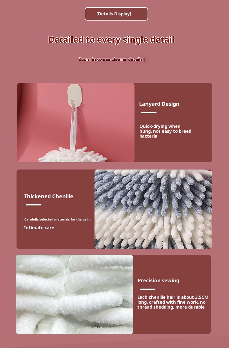 Lillian Rainbow Chenille Ball Hanging Home Kitchen Bathroom Creative Absorbent Cute Soft Hand Towel_voghion.com