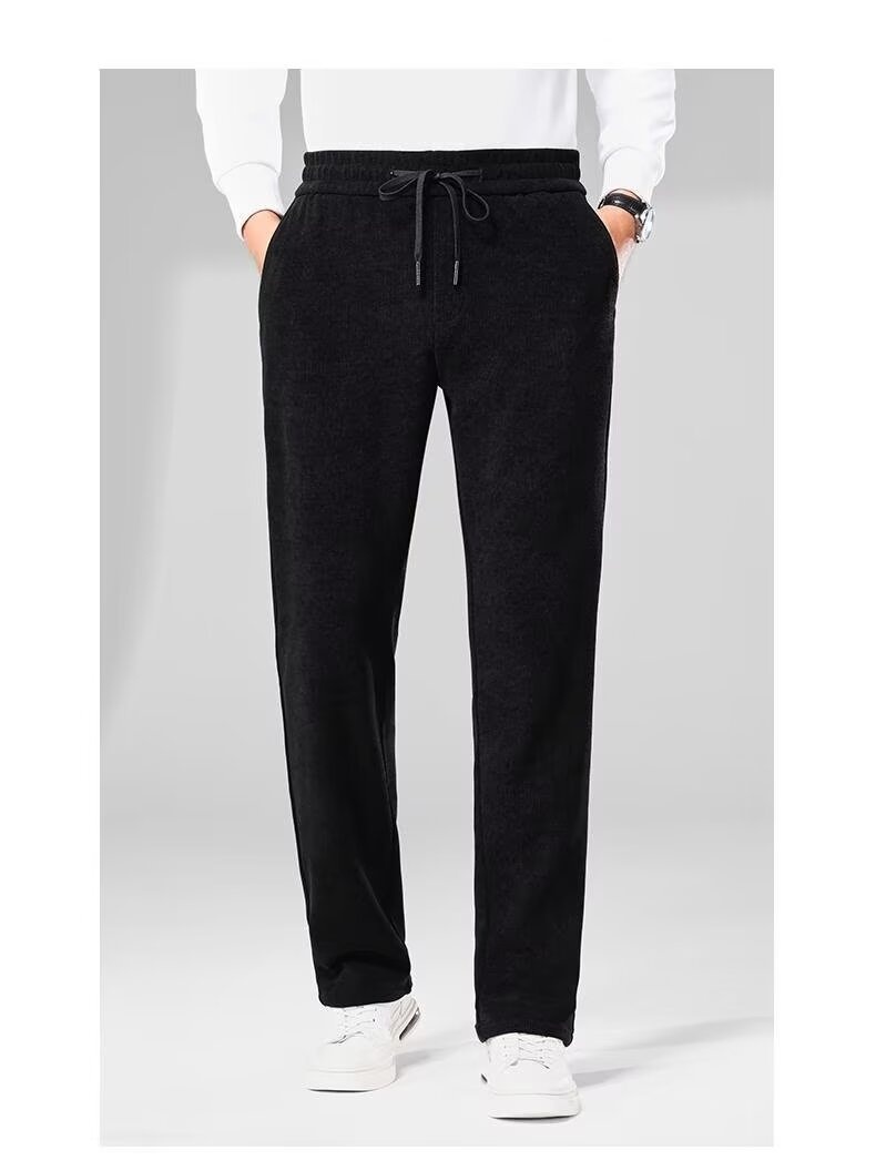 boy Corduroy Casual Autumn Winter New Fleece Lined Thickened Long Pants Straight Trendy Versatile Men's Sweatpants_voghion.com