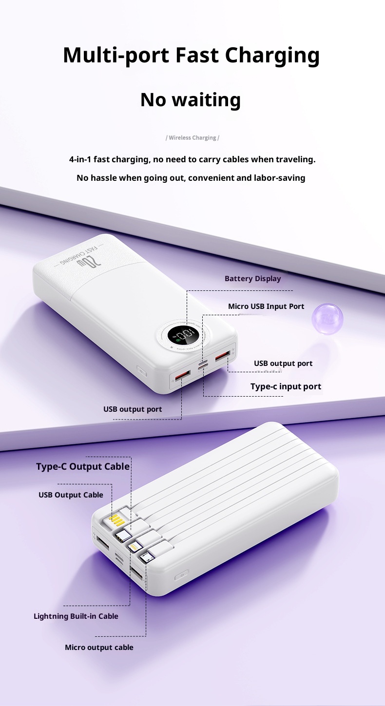 techglobe Super Fast Charging Bank With Four Cables 2000mAh Large Capacity PD 20W Custom Gift Mobile Power Supply_voghion.com