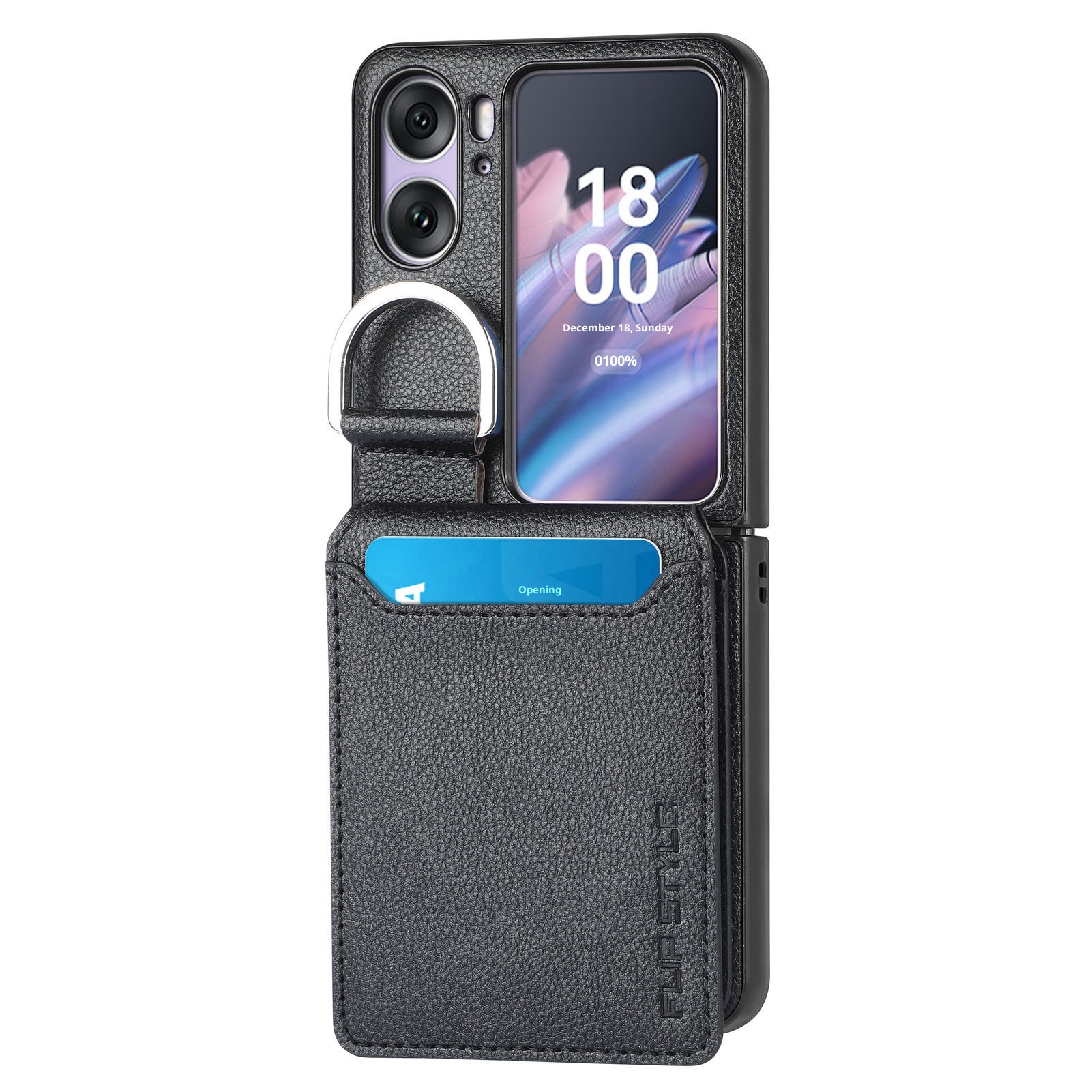 TechGlobe Compatible With OPPO Find N3 Lychee Pattern Flip Cover Holder Ring Phone Case Multi-Functional Card Slot Stand_voghion.com