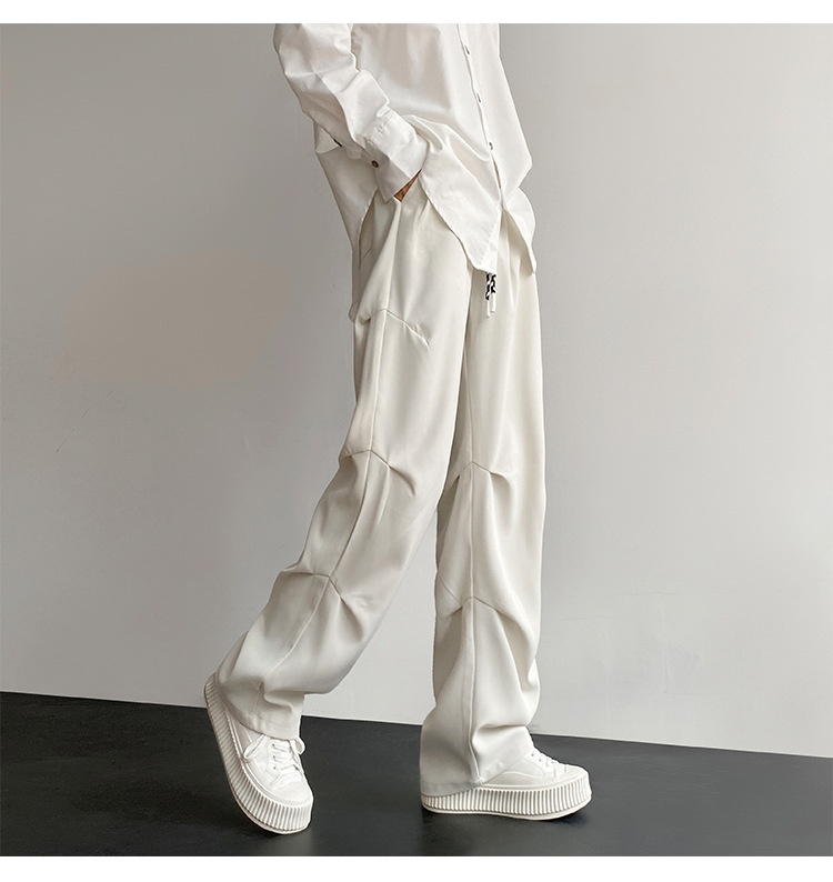 boy Wrinkled Draped Casual Men Summer New Trendy Loose Wide-Leg Ice Silk High-End Paratrooper Cargo Pants_voghion.com