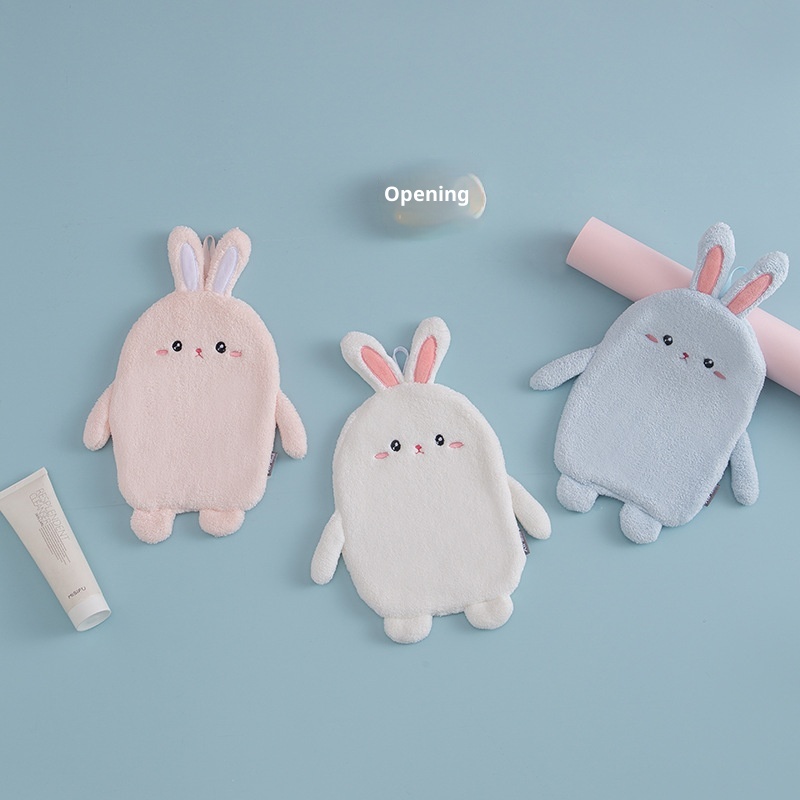 Lillian Cute Rabbit Coral Fleece Cartoon Hanging Household Kitchen Thickened Absorbent Hand Wiping Towel Manufacturer Direct_voghion.com