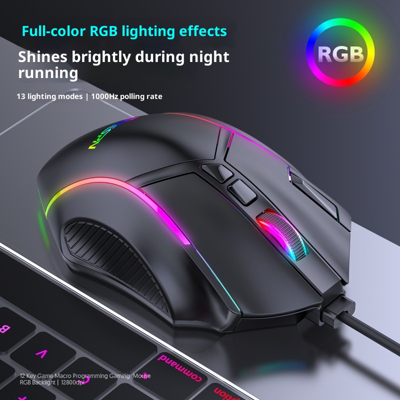 Techglobe Full-Speed 12800DPI 12-Button Macro Definition Wired RGB Gaming Mouse Wholesale Starting From One Piece Computer_voghion.com
