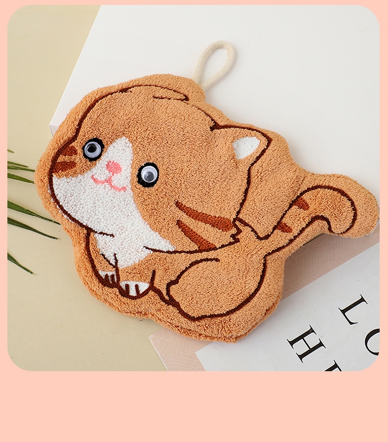 Lillian Factory In-Stock Cartoon Kitten Coral Fleece Hanging Hand Towel Bathroom Kitchen Cloth Wholesale_voghion.com