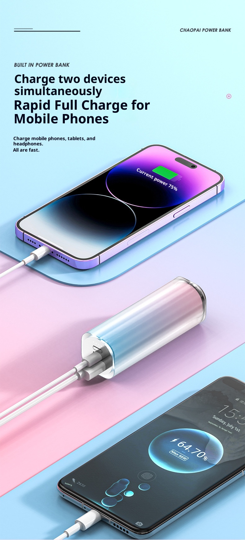 Batterie externe portable compacte Techglobe à dégradé de couleurs 10 000 mAh, personnalisable et exclusive pour les échanges transfrontaliers._voghion.com