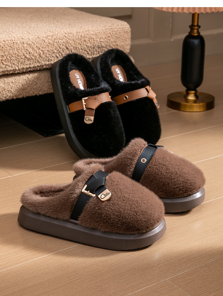 Zees Internet Celebrity Furry For Women Winter Fashion Outdoor Thick Sole Non-Slip Warm Home Plush Cotton Slippers_voghion.com