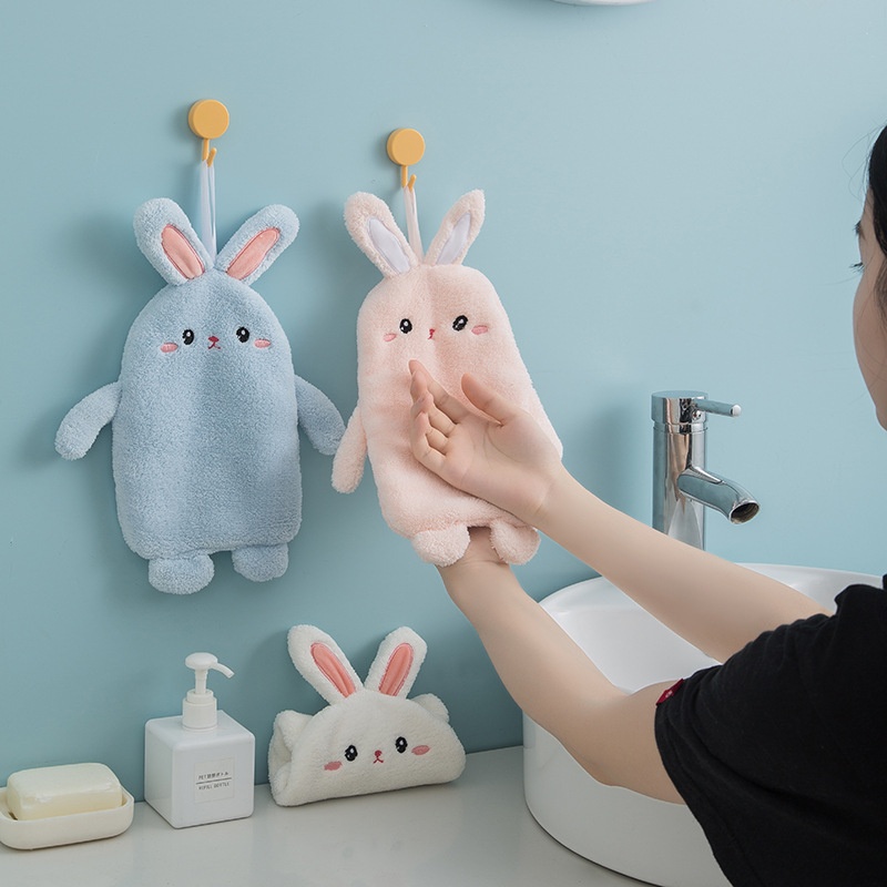 Lillian Cute Rabbit Coral Fleece Cartoon Hanging Household Kitchen Thickened Absorbent Hand Wiping Towel Manufacturer Direct_voghion.com