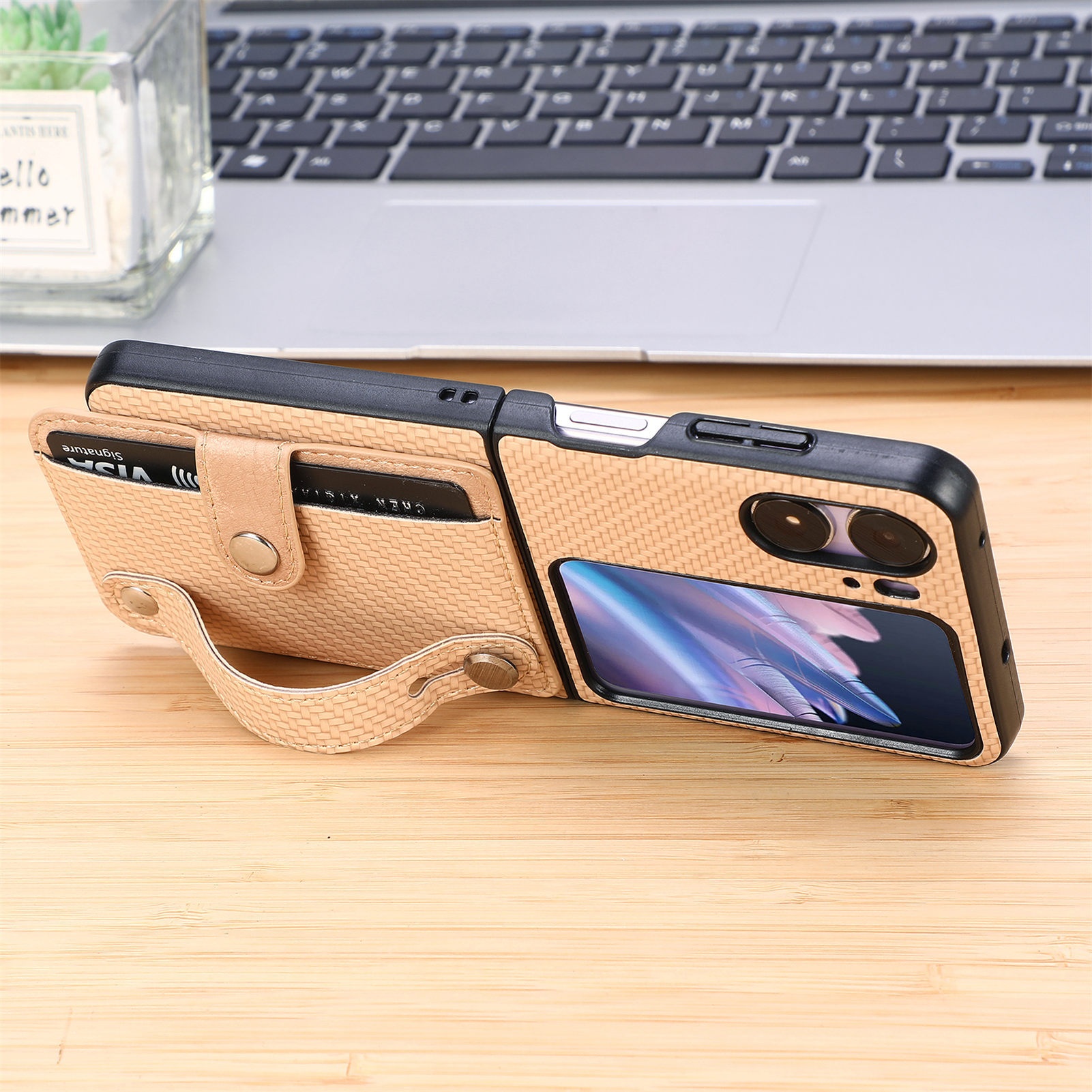 TechGlobe Suitable For OPPO Find N3 Flip Multifunctional Phone Case Creative Stand Card Slot Wrist Strap PC Protective Cover_voghion.com