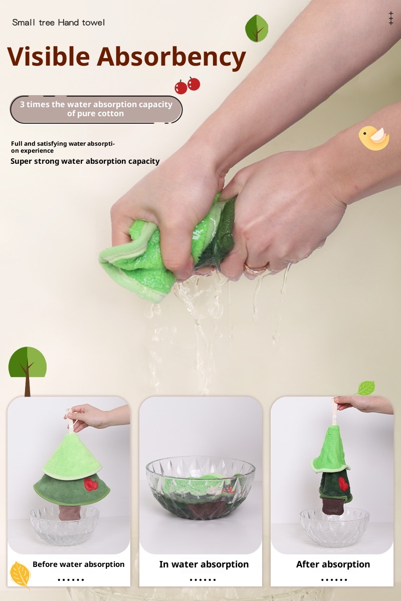 Lillian Cartoon Cute Little Tree Double-Layer Coral Fleece Towel, Kangle House Hanging Thickened Absorbent Hand Towel Wholesale_voghion.com