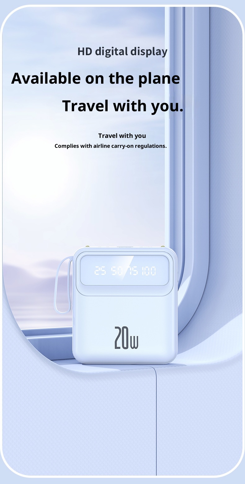 techglobe Mini-Schnellladefunktion mit integriertem Kabel, 20000mAh Powerbank, individuell anpassbar, Großhandelsgeschenk, tragbarer Akku mit großer Kapazität_voghion.com