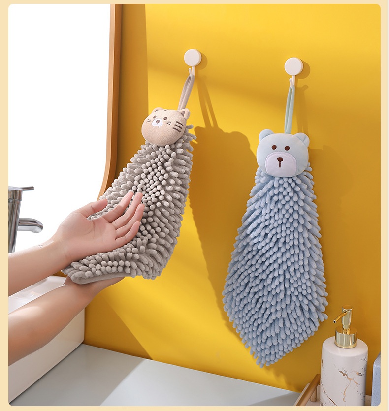 Lillian Chenille Cartoon Animal Hand Ball Household Kitchen Children Embroidered Hanging Absorbent Towel Cross-Border_voghion.com