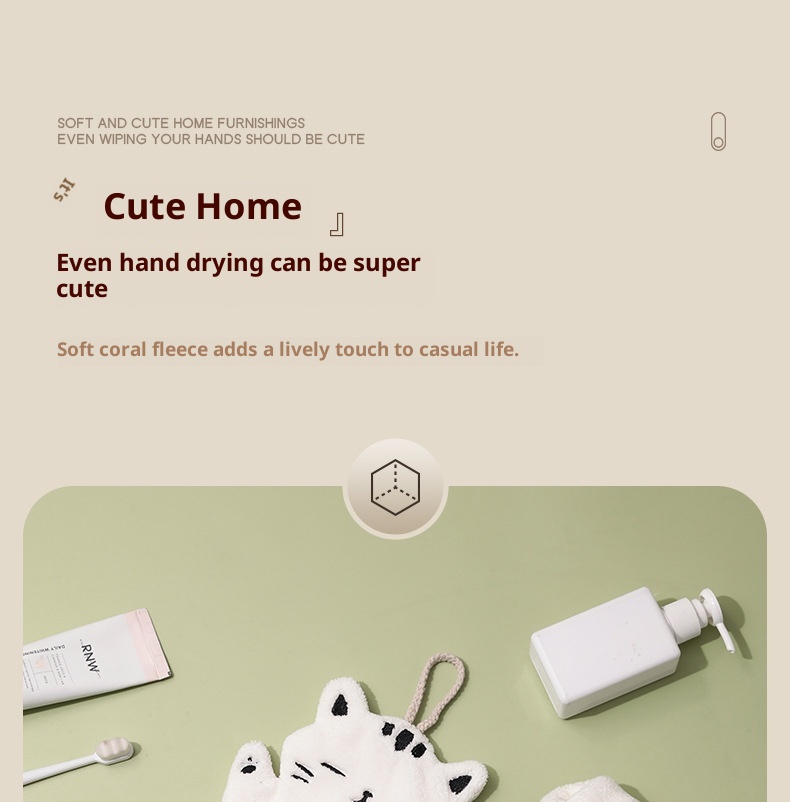 Lillian Absorbent Cute Cat Bathroom Kitchen Hanging Non-Shedding Coral Fleece Small Hand Towel_voghion.com