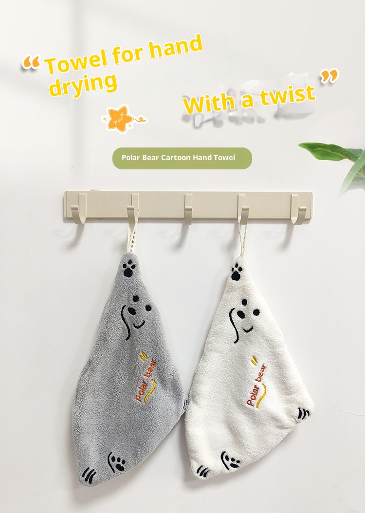 Lillian Ins Polar Bear Cartoon Coral Fleece Absorbent Hanging Children's Hand Small Towel Kitchen Cloth Soft_voghion.com