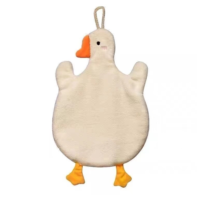 Lillian Big Goose Hanging Coral Fleece Hand Towel Absorbent Non-Shedding Cartoon Hangable Children Thickened Soft_voghion.com