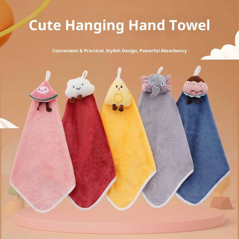 Lillian Coral Fleece Hangable Cartoon Plush Hand Cute Thickened Absorbent Non-Shedding Children's Square Towel Wholesale_voghion.com