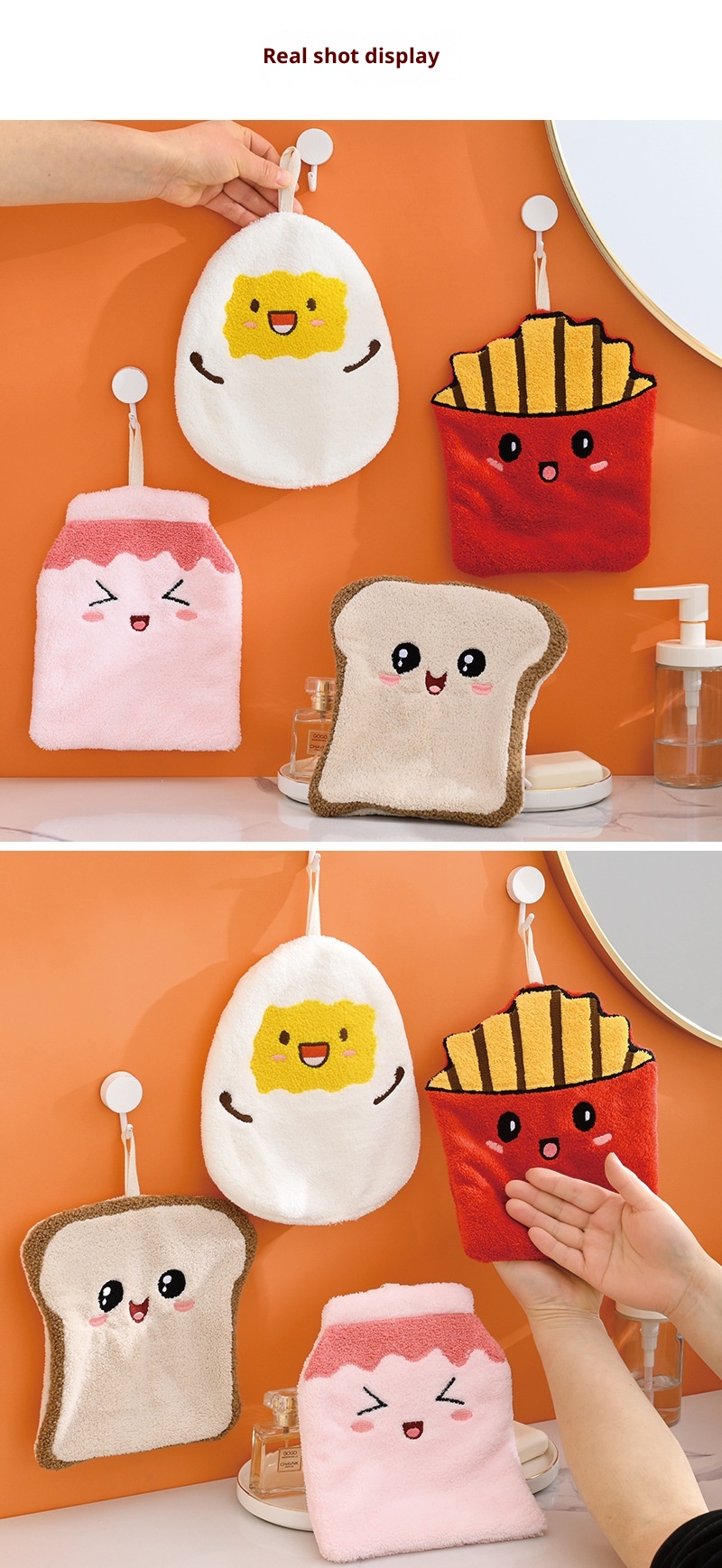 Lillian French Fries Family Hanging Hand Absorbent, Large And Thick, Odorless Coral Fleece Square Towel, Kitchen Handkerchief_voghion.com