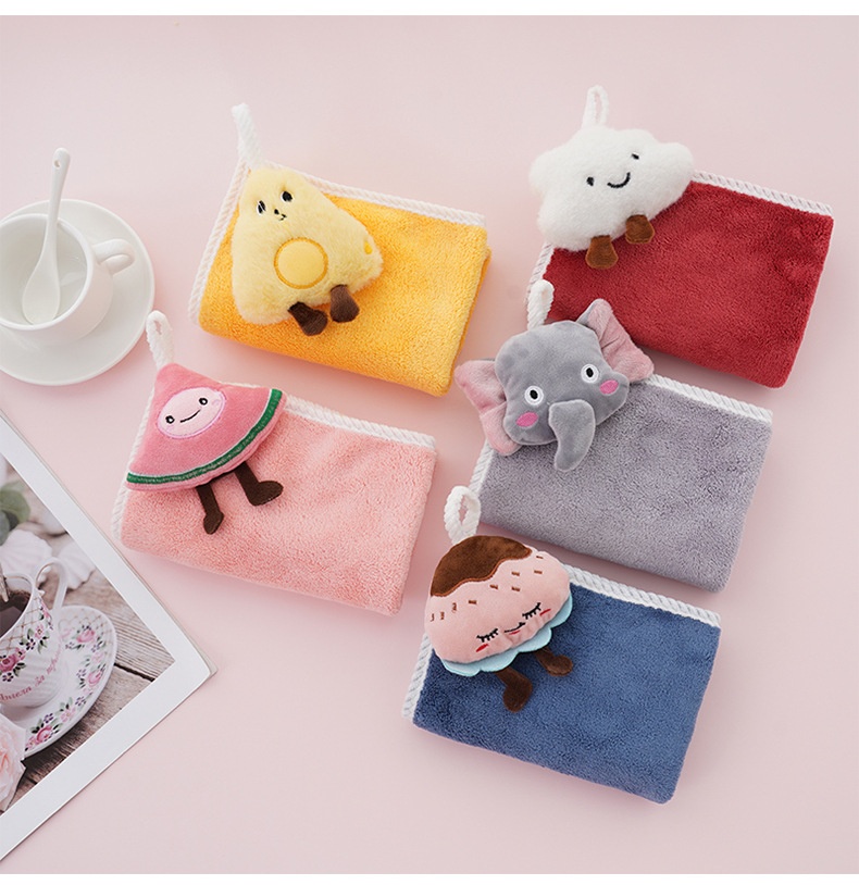 Lillian Coral Fleece Hangable Cartoon Plush Hand Cute Thickened Absorbent Non-Shedding Children's Square Towel Wholesale_voghion.com