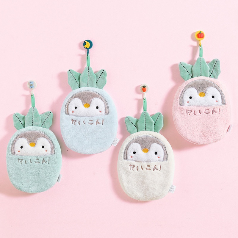 Lillian Japanese Style Cartoon Penguin Towel Hanging Cute Double Layer Thickened Absorbent Hand Bathroom Kitchen Wiping Cloth_voghion.com
