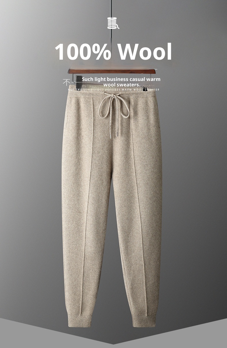 Neue Herrenhose aus 100 % Wolle für Herbst/Winter – Business Casual, vier flache, verdickte Strickhosen mit Mittelnaht_voghion.com