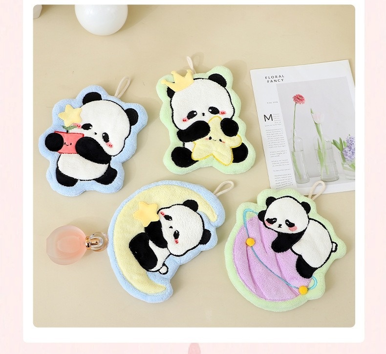 Lillian Children's Panda Hand Towel Hanging Coral Fleece Kitchen Cloth Bathroom Absorbent Quick-Dry Odorless Cute Handkerchief_voghion.com