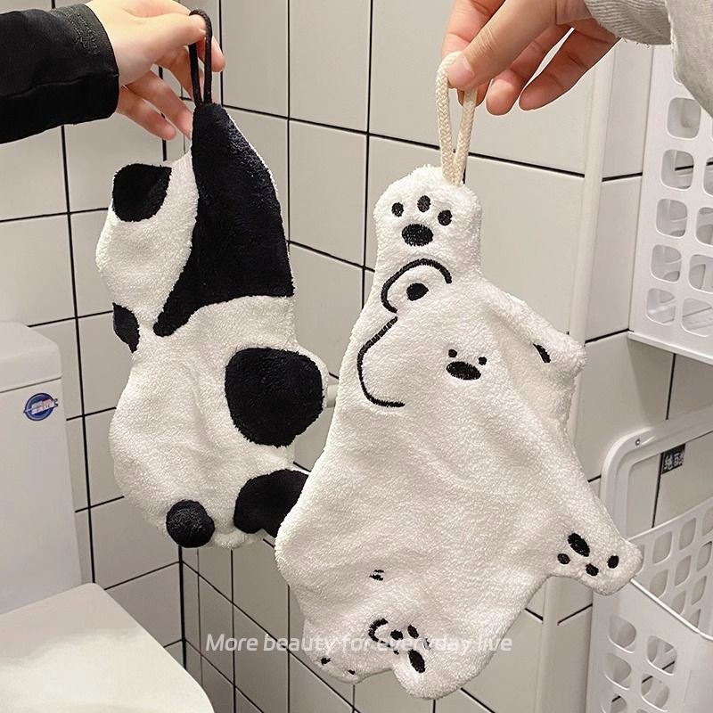 Lillian Cute Panda Hanging Coral Fleece Absorbent Quick-Dry Bathroom Hand Small Towel Kitchen Wiping Cloth_voghion.com