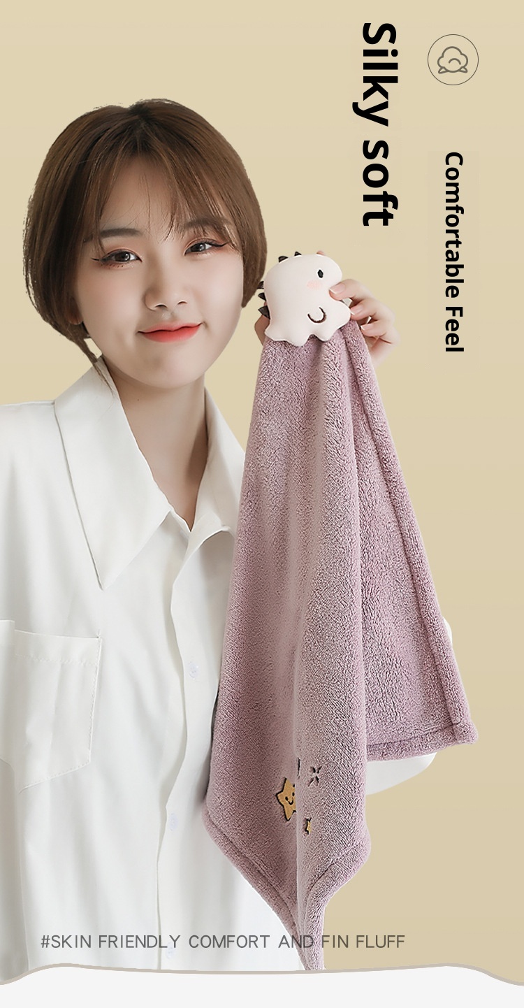 Lillian Hanging Hand Face Towel Coral Fleece Soft Absorbent Quick-Dry Kitchen Bathroom Cloth_voghion.com