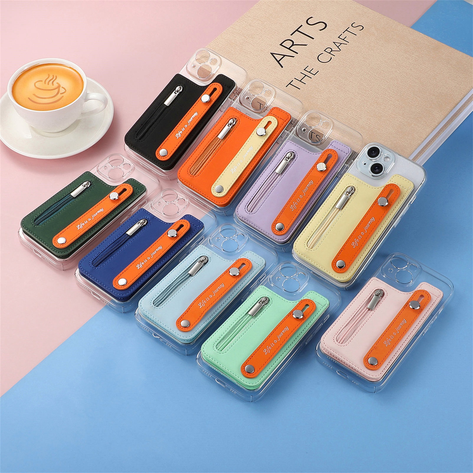 TechGlobe Macaron Color New Phone Flip Wrist Strap Storage Gift Case Back Adhesive Card Holder_voghion.com