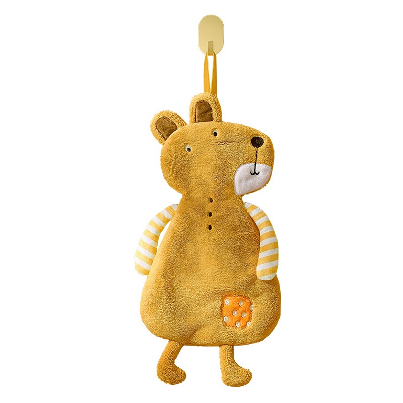 Lillian Cartoon Animal Shaped Coral Fleece Hand Bathroom Hanging Absorbent Kitchen Thick Embroidered Square Towel Cross-Border_voghion.com