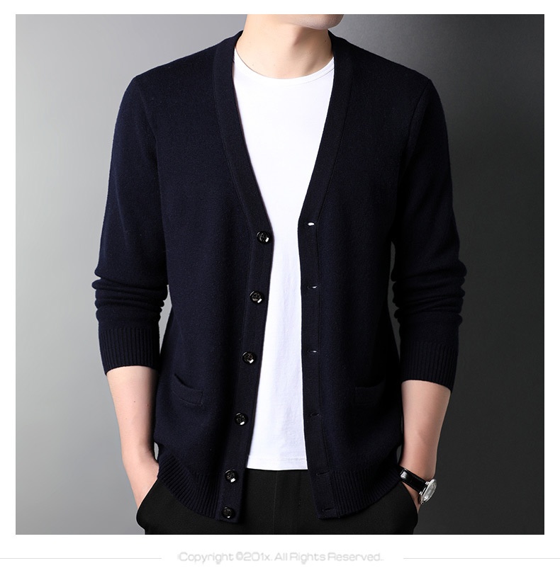 boy Boy Boy Boy Factory Store Men's Casual Knitted Cardigan Winter Middle-aged And Young Thickened Warm Base Layer 100% Pure Wool_voghion.com