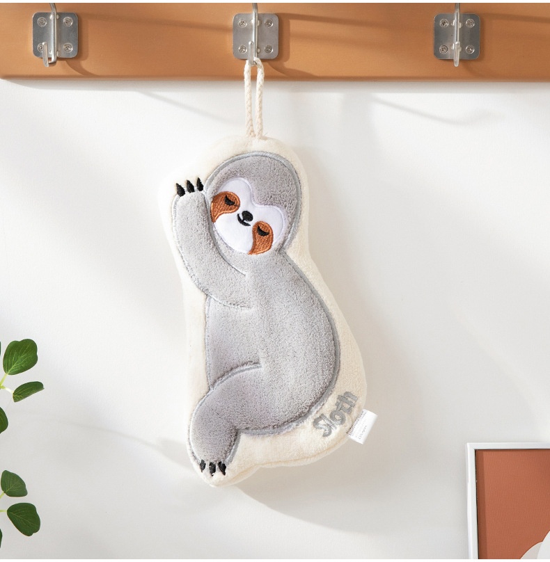 Serviette de cuisine absorbante en polaire corail brodée Lillian Sloth, mouchoir épais avec trou de suspension pour le séchage_voghion.com