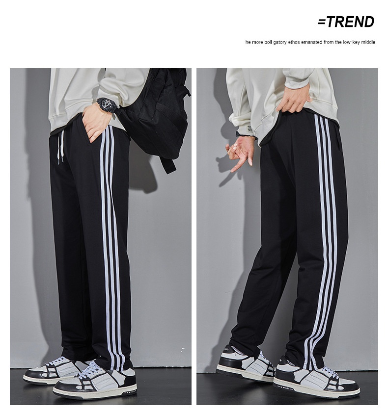 Pantaloni lunghi da jogging versatili a tre strisce per uomo, modello Strict, primavera e autunno, in puro cotone, comodi_voghion.com