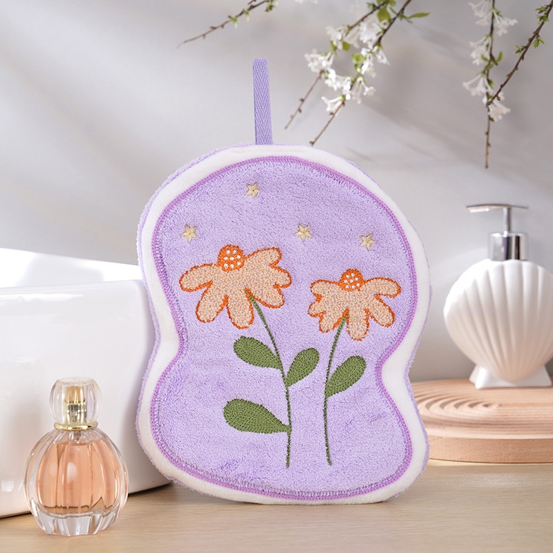Lillian Wholesale Household Embroidered Flower Cartoon Hand Absorbent Handkerchief Bathroom Hanging Towel_voghion.com