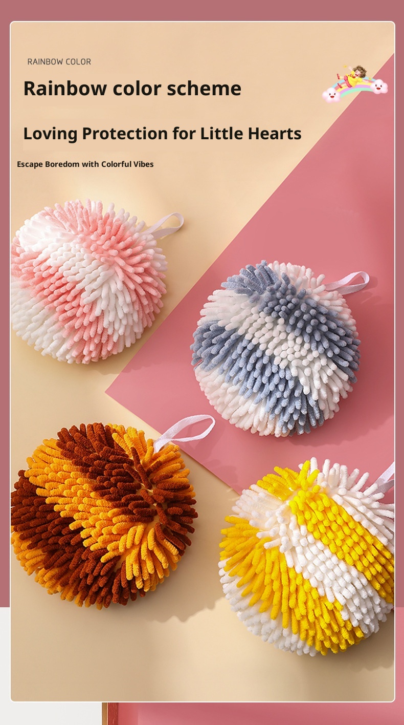Lillian Rainbow Chenille Ball Hanging Home Kitchen Bathroom Creative Absorbent Cute Soft Hand Towel_voghion.com