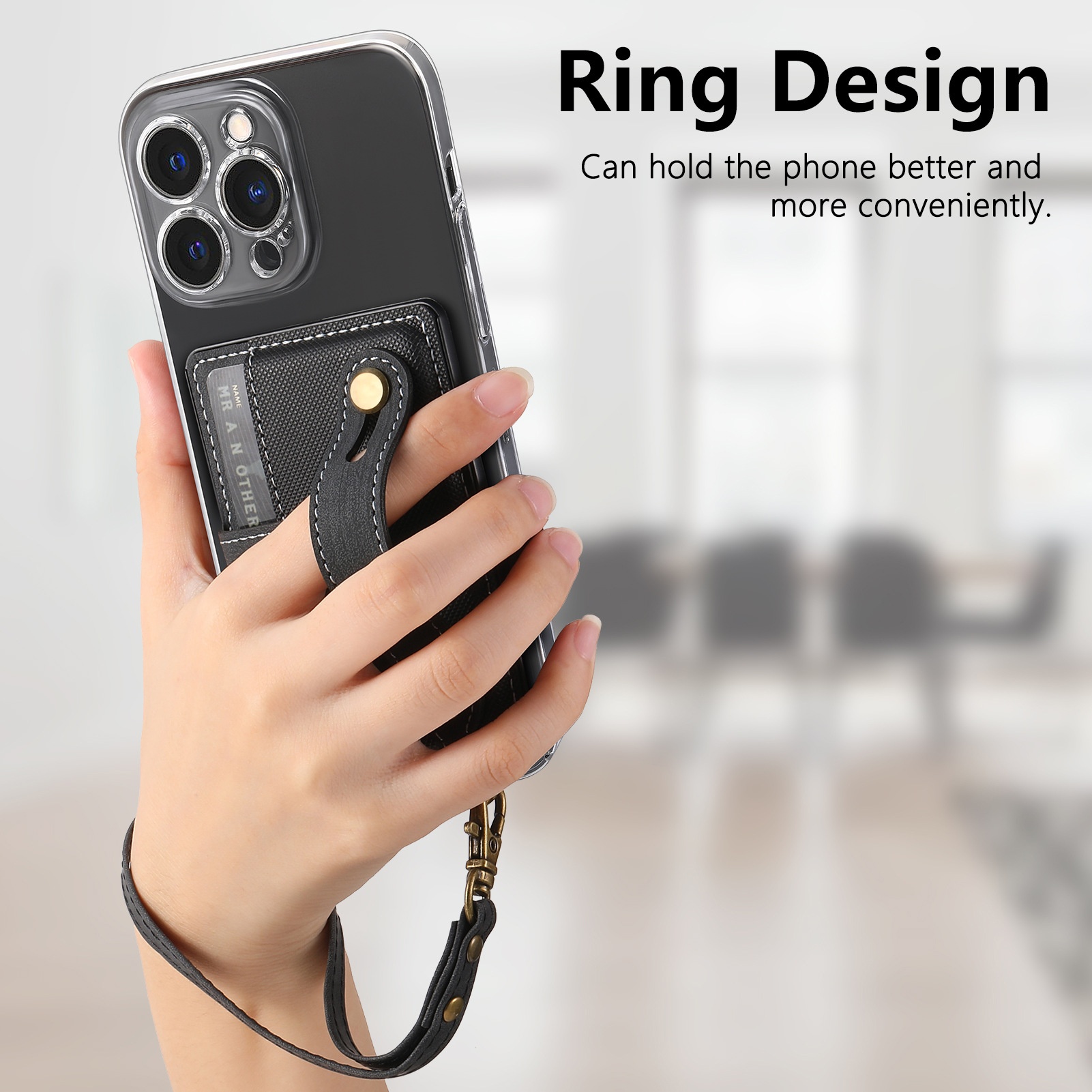 TechGlobe Multifunktionale Halterung mit 3M-Kleberückseite, Handgelenkschlaufe, Kartenfach, Münzclip, Ständer, Handytasche aus PU-Leder_voghion.com