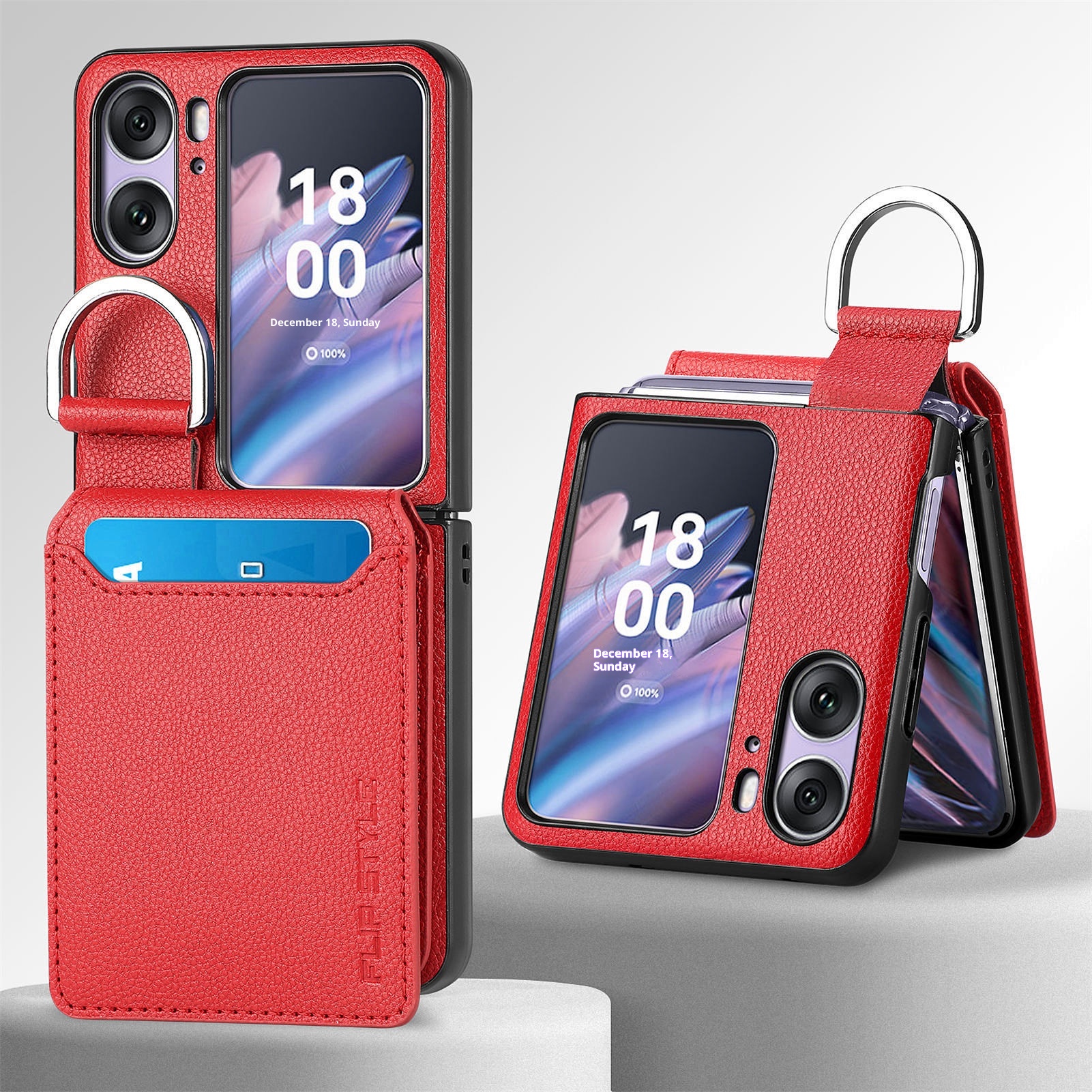 TechGlobe Compatible With OPPO Find N3 Lychee Pattern Flip Cover Holder Ring Phone Case Multi-Functional Card Slot Stand_voghion.com