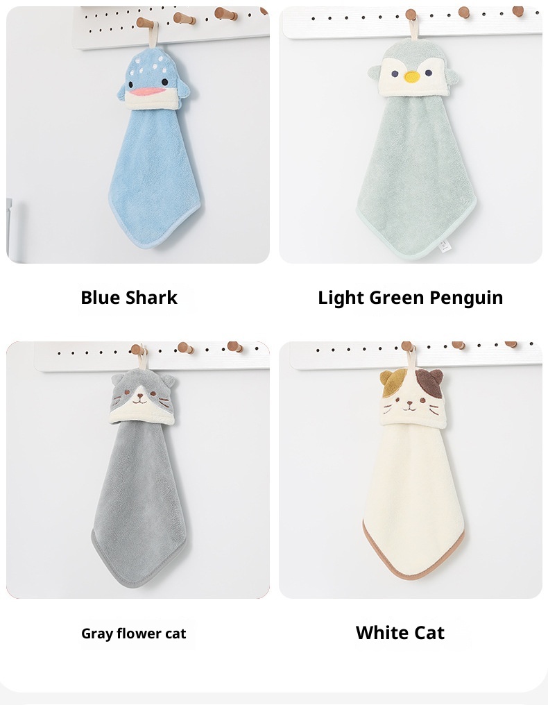 Lillian Wholesale Cartoon Cute Children's Kitchen Bathroom Washing Absorbent Coral Fleece Hanging Hand Towel_voghion.com