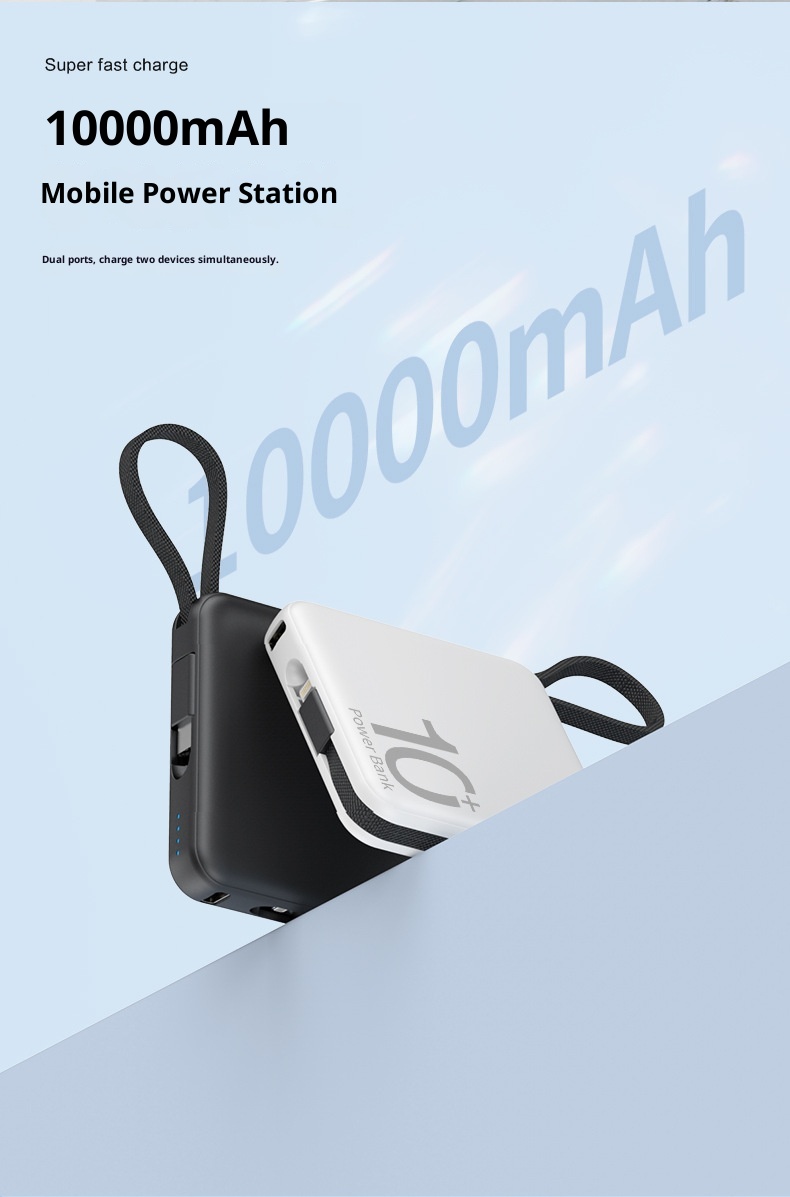 techglobe Neue Mini-Powerbank mit großer Kapazität (10000 mAh) und integriertem Schnellladekabel – Kompaktes, tragbares Ladegerät_voghion.com