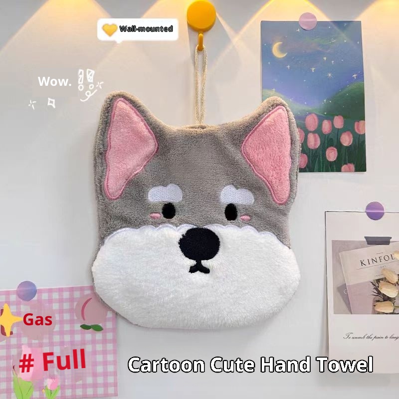 Lillian Puppy Cartoon Thickened Coral Fleece Hand Hanging Absorbent Quick-Dry Bathroom Towel Home Cute Pet Soft_voghion.com