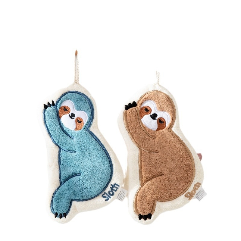 Serviette de cuisine absorbante en polaire corail brodée Lillian Sloth, mouchoir épais avec trou de suspension pour le séchage_voghion.com