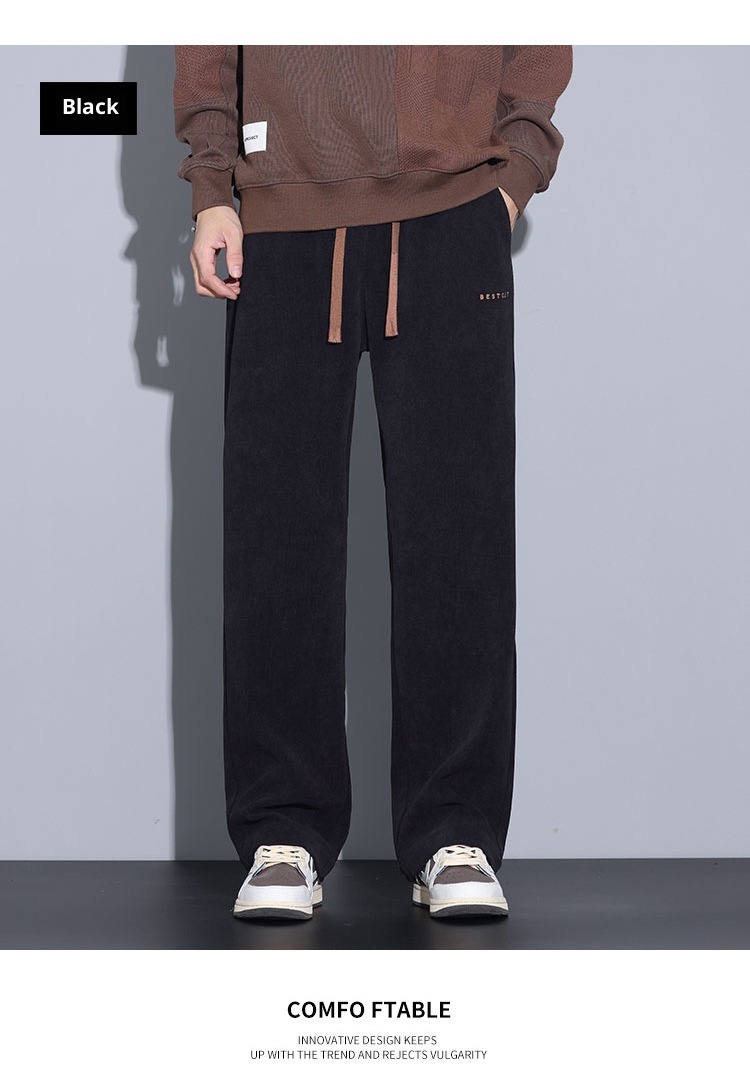 boy Men's Autumn Winter Thickened Fleece Casual 25 New Trendy Corduroy Loose Simple Versatile Straight-Leg Pants_voghion.com