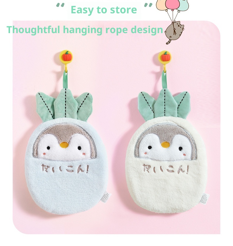 Lillian Japanese Style Cartoon Penguin Towel Hanging Cute Double Layer Thickened Absorbent Hand Bathroom Kitchen Wiping Cloth_voghion.com