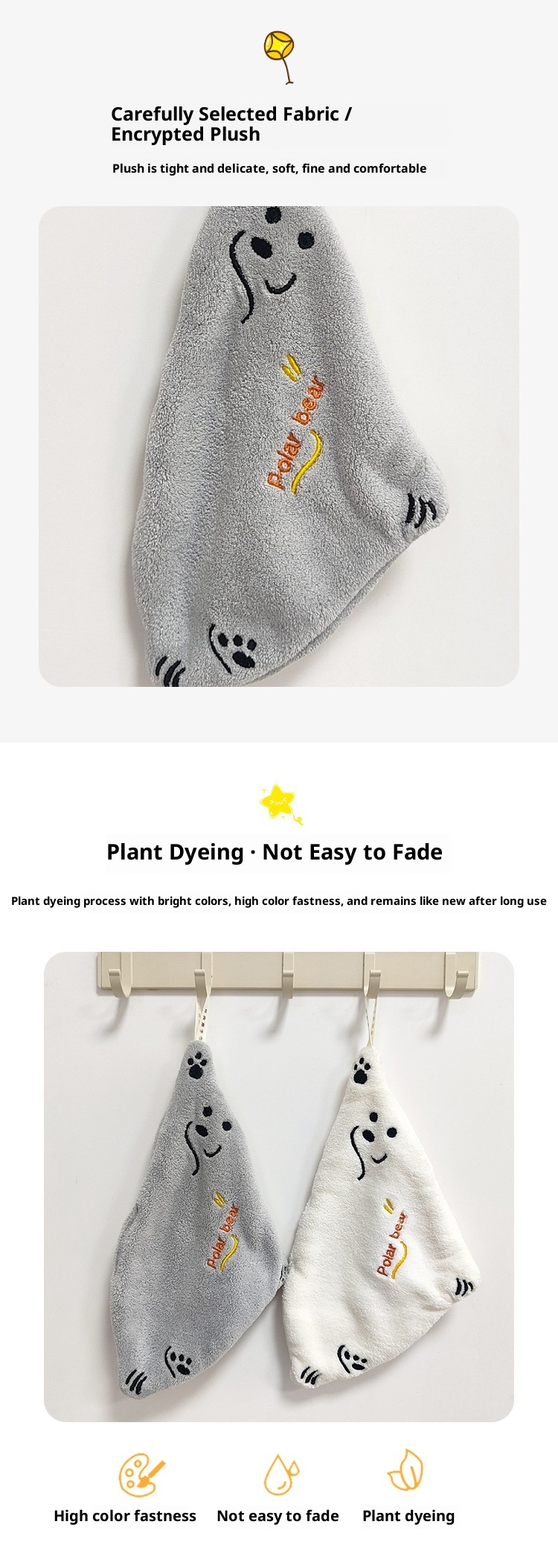 Lillian Ins Polar Bear Cartoon Coral Fleece Absorbent Hanging Children's Hand Small Towel Kitchen Cloth Soft_voghion.com