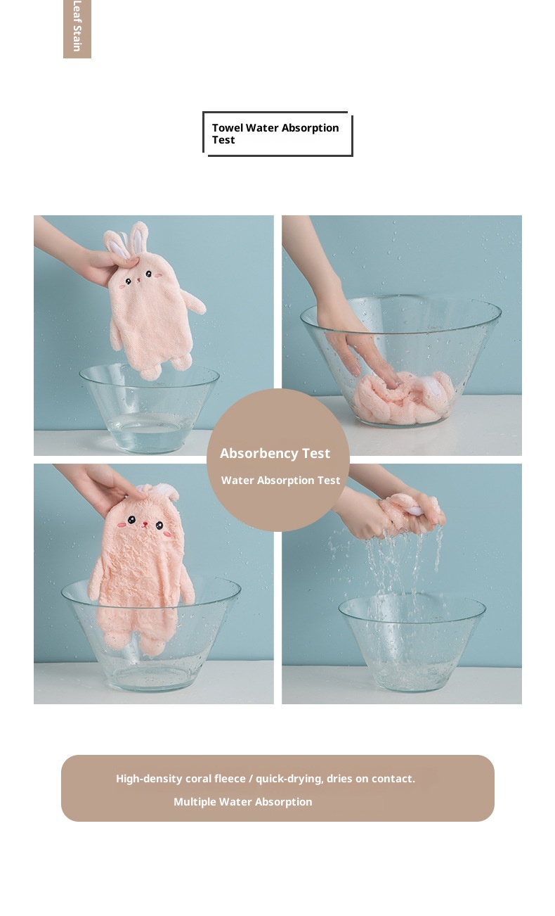 Lillian Cute Rabbit Coral Fleece Cartoon Hanging Household Kitchen Thickened Absorbent Hand Wiping Towel Manufacturer Direct_voghion.com