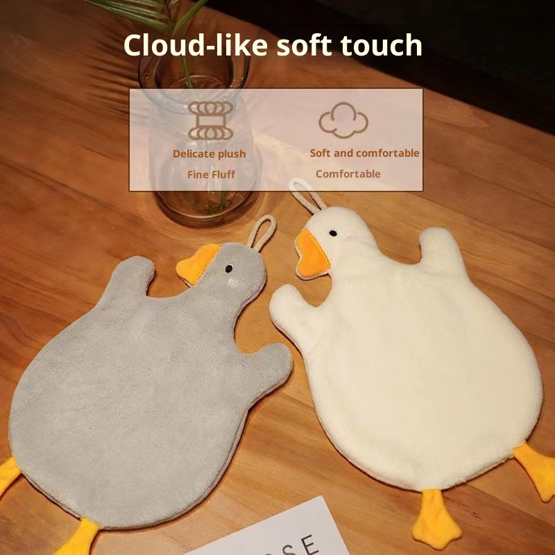 Lillian Big Goose Hanging Coral Fleece Hand Towel Absorbent Non-Shedding Cartoon Hangable Children Thickened Soft_voghion.com
