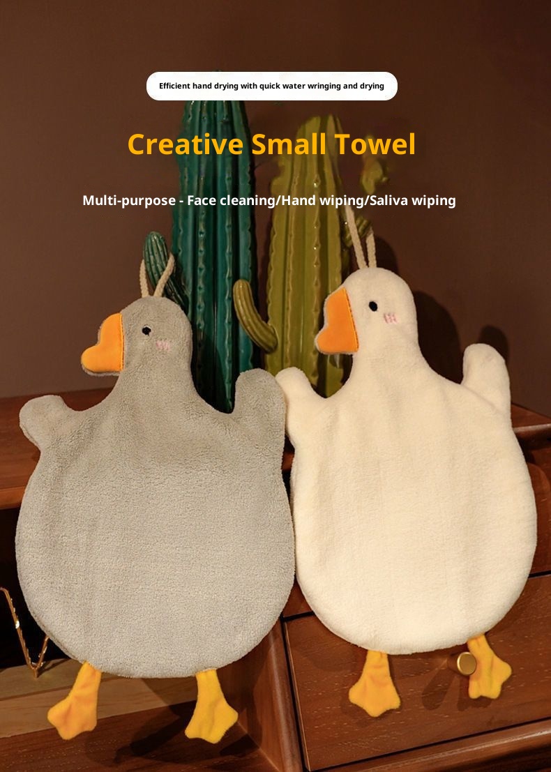 Lillian Cartoon Big White Goose Bathroom Handkerchief Internet Celebrity Coral Fleece Hanging Cute Hand Washing Towel_voghion.com