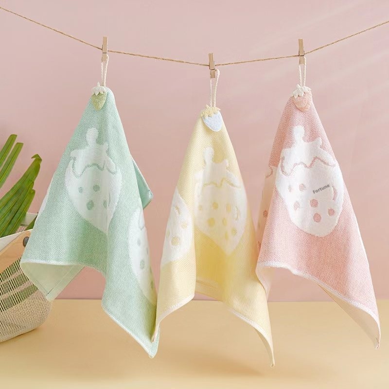 Lillian Strawberry Cotton Children's For Kids Face Washing Hand Wiping Cartoon Baby Household Hanging Kindergarten Small Towel_voghion.com